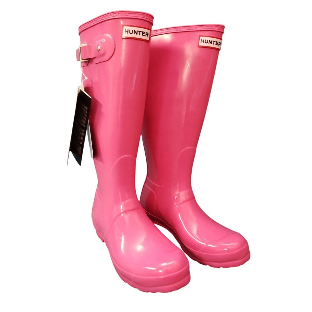 Hunter Original Tall Gloss Rain Boots Pink US 7 EU 38 NWT Wellies Coquette